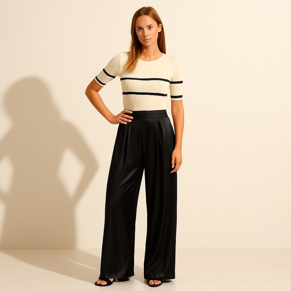 Auguste The Label Pleated Wide Leg Silky Feel‎ Pants Black 8 | Effortless Polish